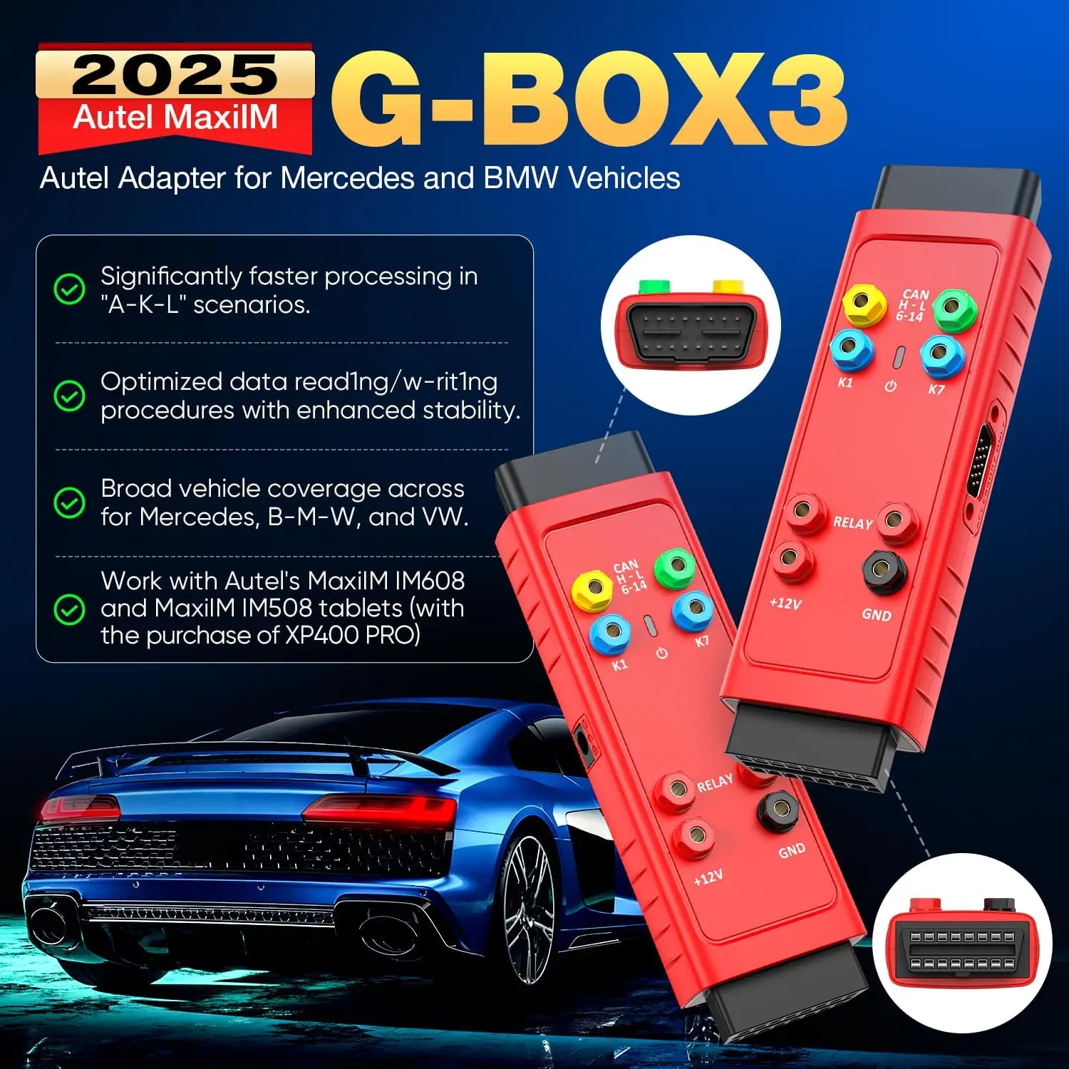 Autel G-BOX3 Accessory Tool Adapter, for Mercedes-Benz/ For BMW, Works W/MaxiIM IM508(S) + XP400 IM608 PRO II, IM608S II Scanner