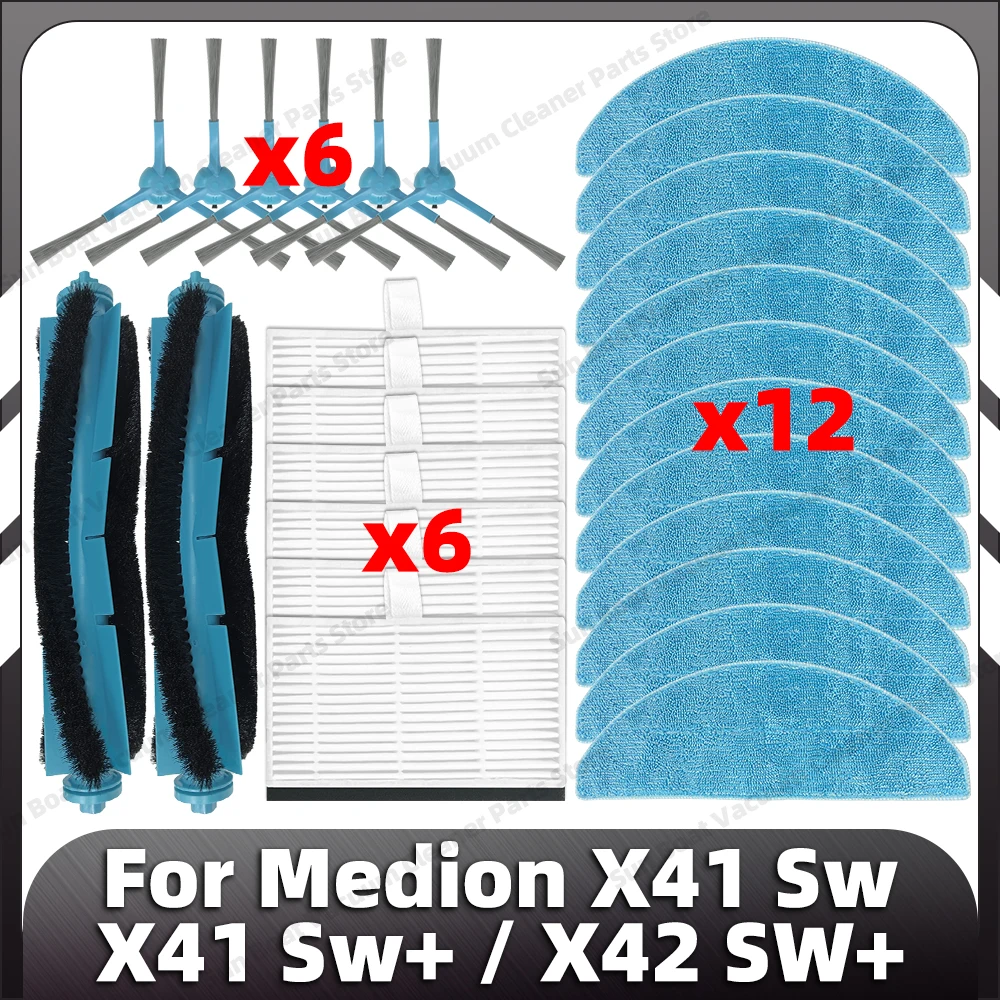 

Compatible for Medion X41 Sw / X41 Sw+ / X42 SW+ Replacement Main Side Brush HEPA Filter Mop Pad Spare Part Accessories