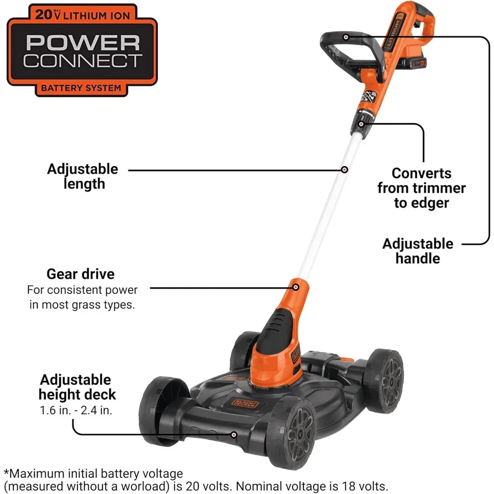 Combination String Trimmer, Lawn Mower, and Edger, Cordless 3-in-1 (MTC220)