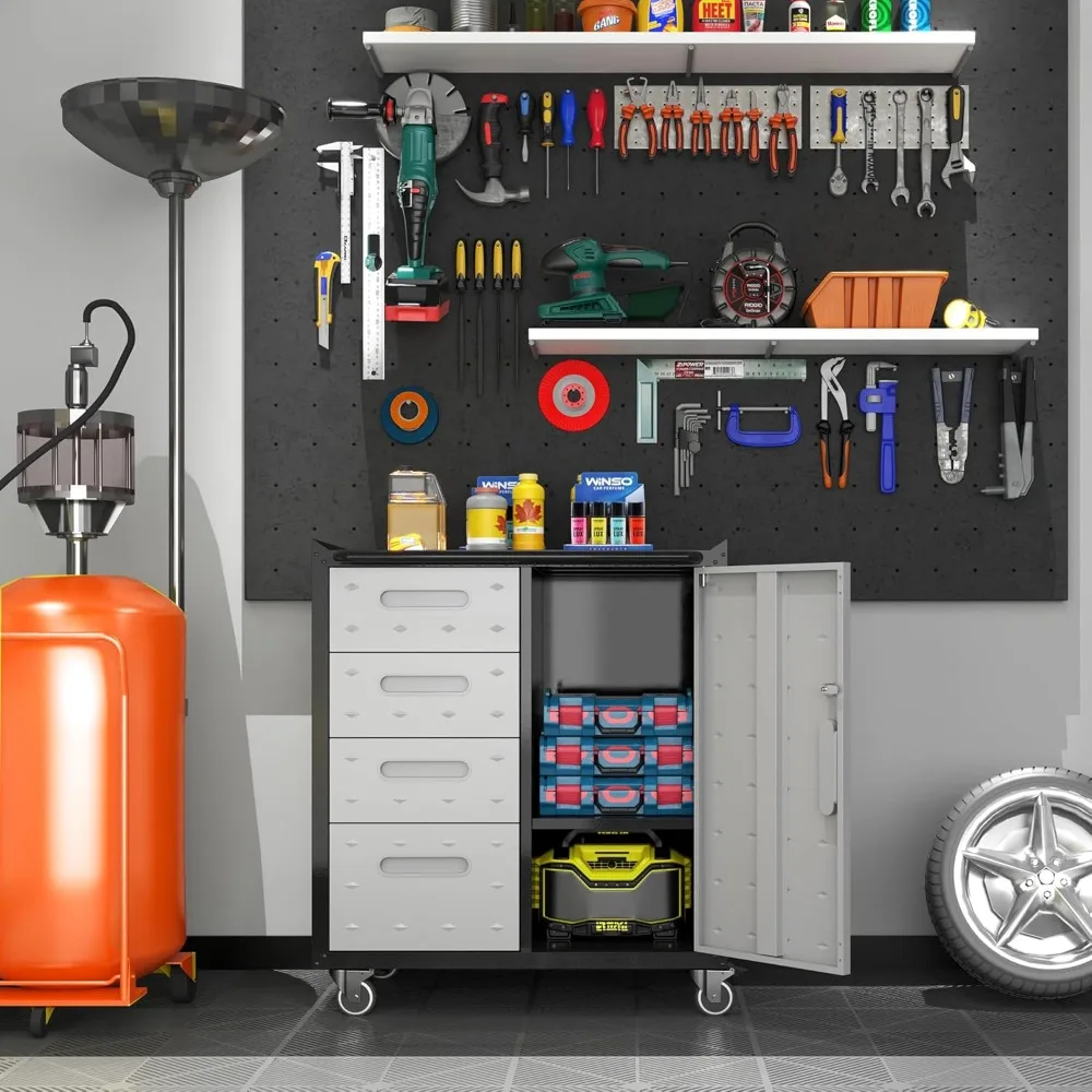 

Металлический передвижной шкаф для хранения с замком, выдвижными ящиками и полками, усиленный, мобильный, стальной, для мастерской, склада, на заказ