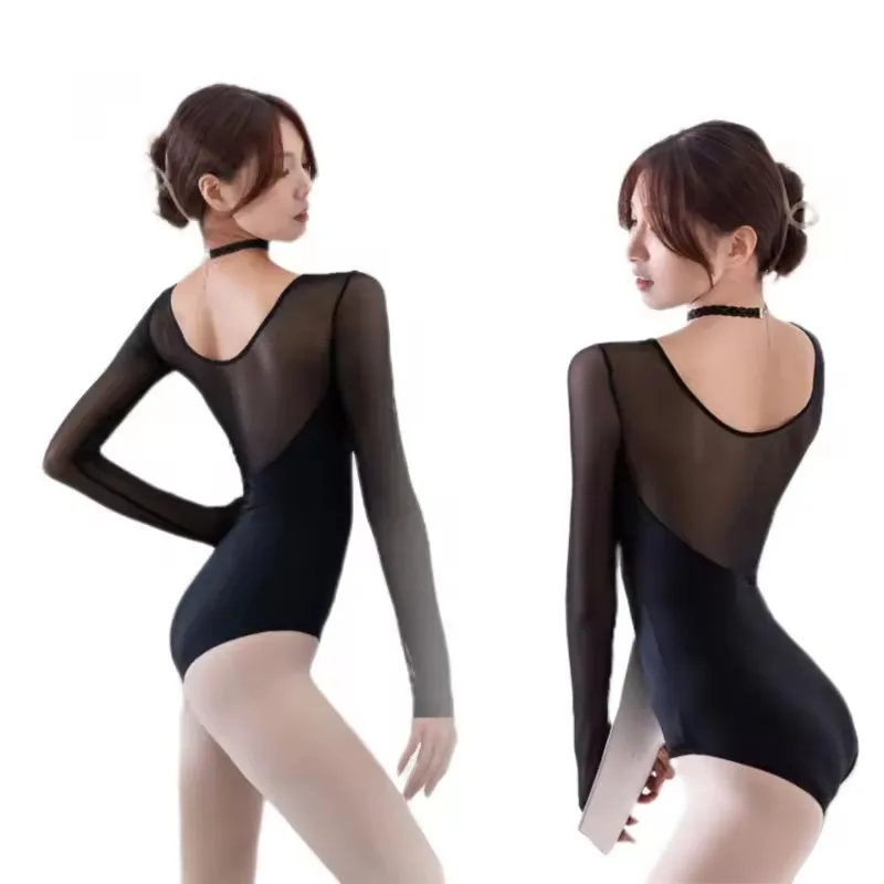 

USHINE Bla Lace Bodysuit Long Sve Practice orm for Women Adult Yoga Fitn Clothes Polyester Fiber Ballet Me Splice