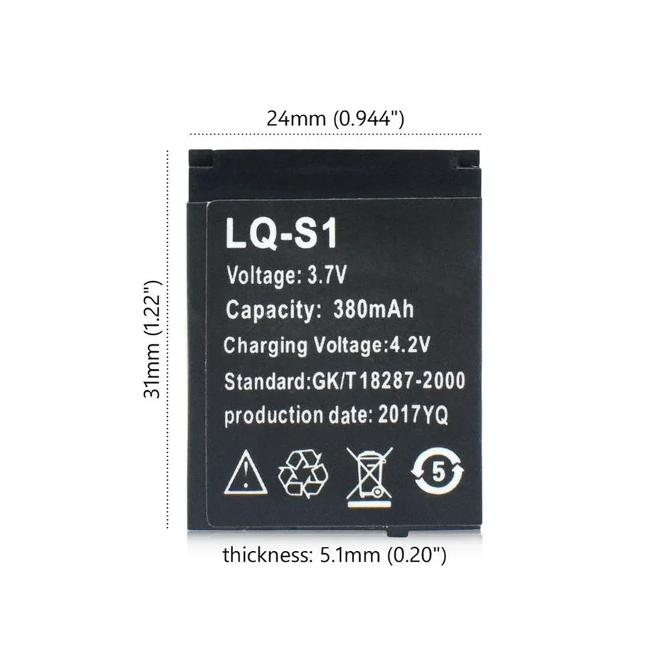 Batería para smartwatch LQ-S1 3.7V 380mAh DZ09 para DJ-09 V8 X6 AB-S1 SCX-M9 FYM-M9 GJD HKS-S1 LQS1 2