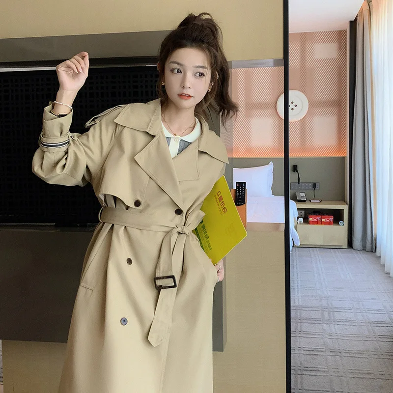 

Khaki Windbreaker Coat Women's Mid-length Spring Fashion Trench Coat Women