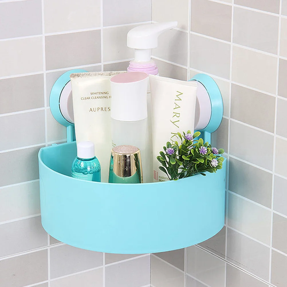 

1pcs Wall Mounted Suction Cup Shelf White 16.9*16.9*7.4Cm Abs Plastic Bathroom Kitchen Storage Rack Corner Organizer Double