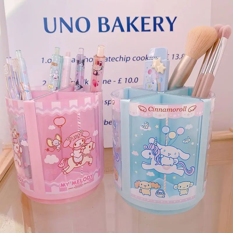 Sanrio Cinnamoroll Melody Kawaii Girly Heart Plastic Rotating Pen Holder Anime Cute Desktop Plastic Miscellaneous Bucket Gift