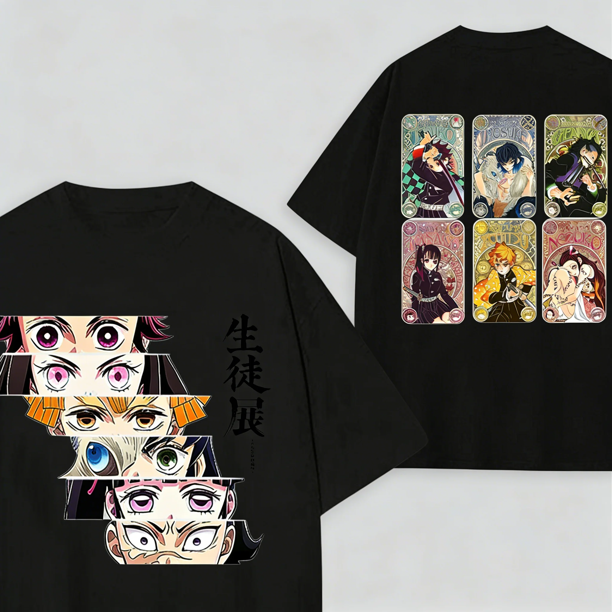 

Men's Demon Slayer T-Shirt Black Cotton Character Chart Graphic Casual Tee for Otaku Social Daily Streetwear Campus Home Wear