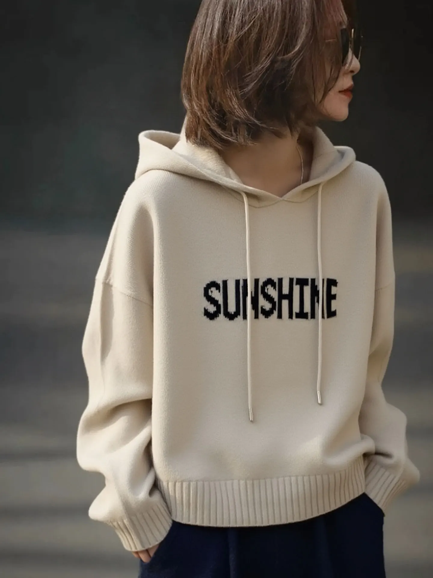 

Trendy Long Sve Knitted Hoodie Women's Faion Print Sweatirt Winter New Arrival Soft Korean Sle Casual Comfortable