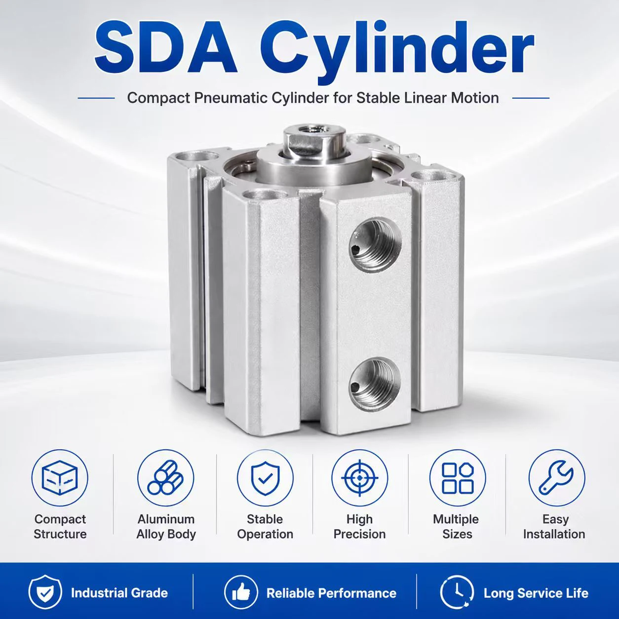 

Pneumatic Cylinder SDA 12/16/20/25/32/40/50/63/80/100 Bore Series Double Acting 5-100mm Stroke Compact Thin Air Cylinders