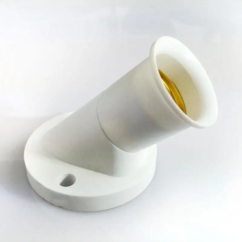 E27 45 Degree Angle Oblique Screw Socket White Plastic Light Bulb Base Wall Lamp Holders Adapter Converter AC 250V 4A