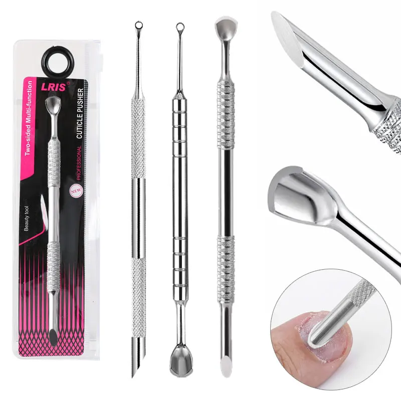 Dissolvant de cuticules à Double extrémité, bâton de manucure en acier inoxydable, outil de grattoir de vernis à ongles, outil professionnel de nettoyage des ongles