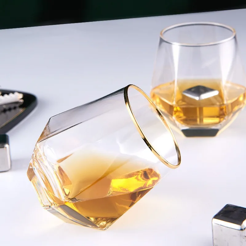 2pcs/1pcs Hexagonal Glass Gift for Friend 320ml Colorful Transparent Drinkware Whiskey Wine Cups Household Juice Cup Water Cups