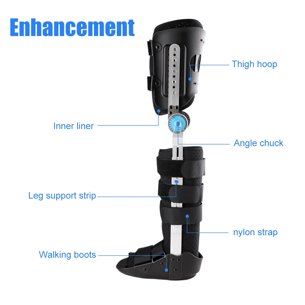 ROM Hinged Knee Foot Support Brace Orthosis Joint Stabilizer, Adjustable Post Op Knee Full Leg Immobilizer Protector Splint