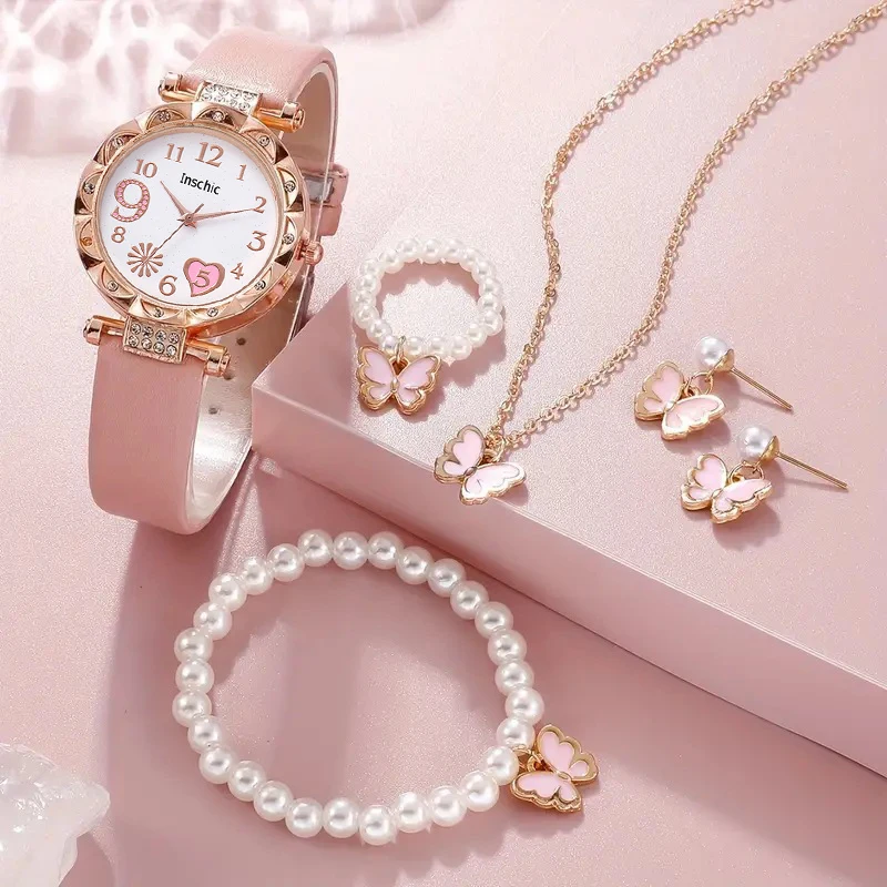 

Набор из шести розовых кварцевых часов в стиле девушки, подходит для особых случаев, таких как рождественские подарки.