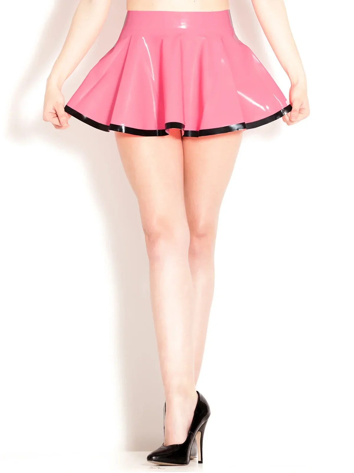 Honour Pink Latex Skater Skirt With Black Trim uniform  Halloween costume ball tights