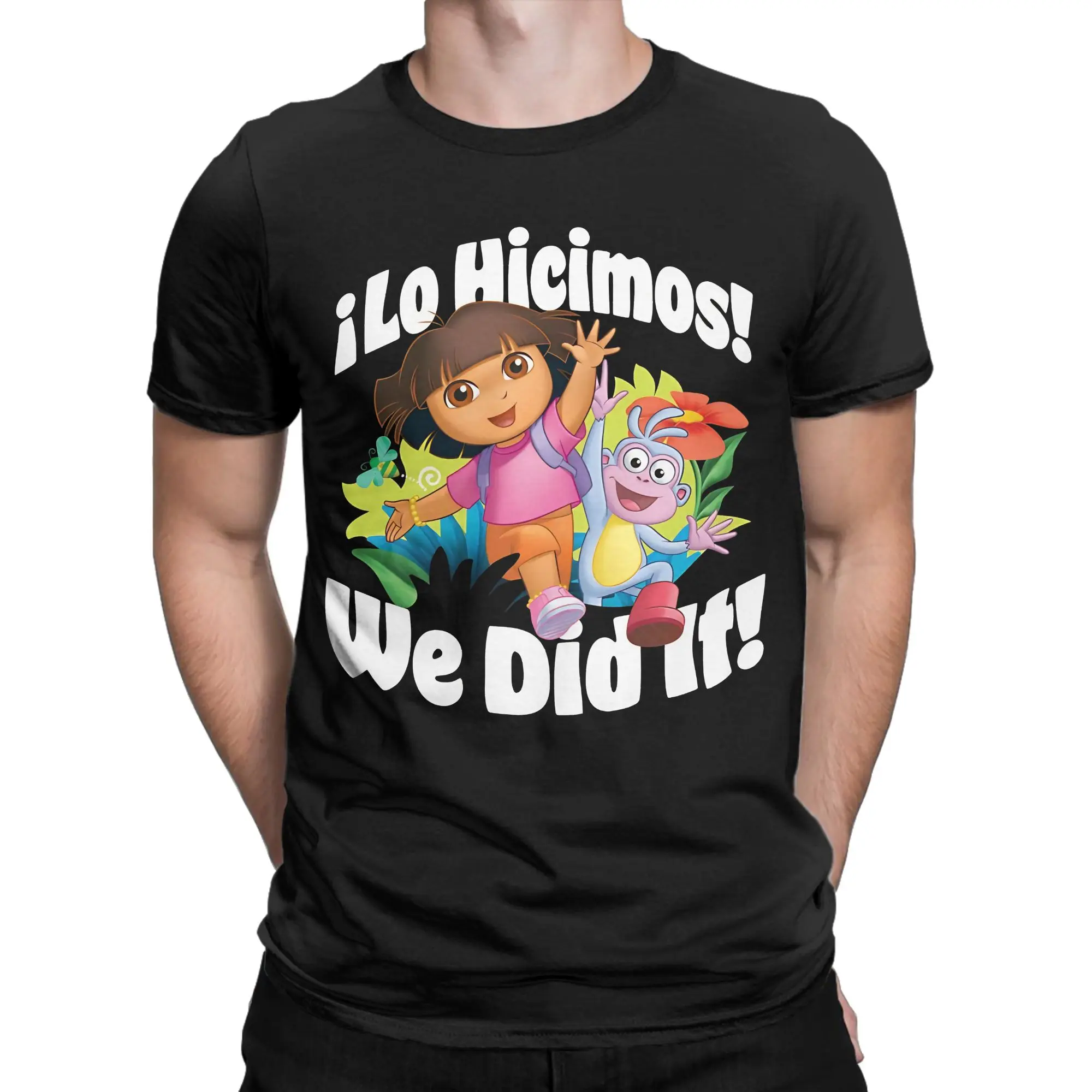 تي شيرت Dora the Explorer and Boots Floral Lo Hicimos We Did It للرجال برقبة دائرية تي شيرت بأكمام قصيرة مقاس كبير #2