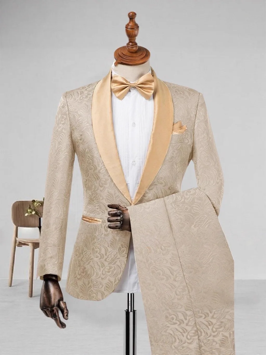 

Изящный жаккардовый костюм из двух частей с цветной отделкой, высококачественный мужской костюм для свадебного выступления и отдыха. Костюмы hommes