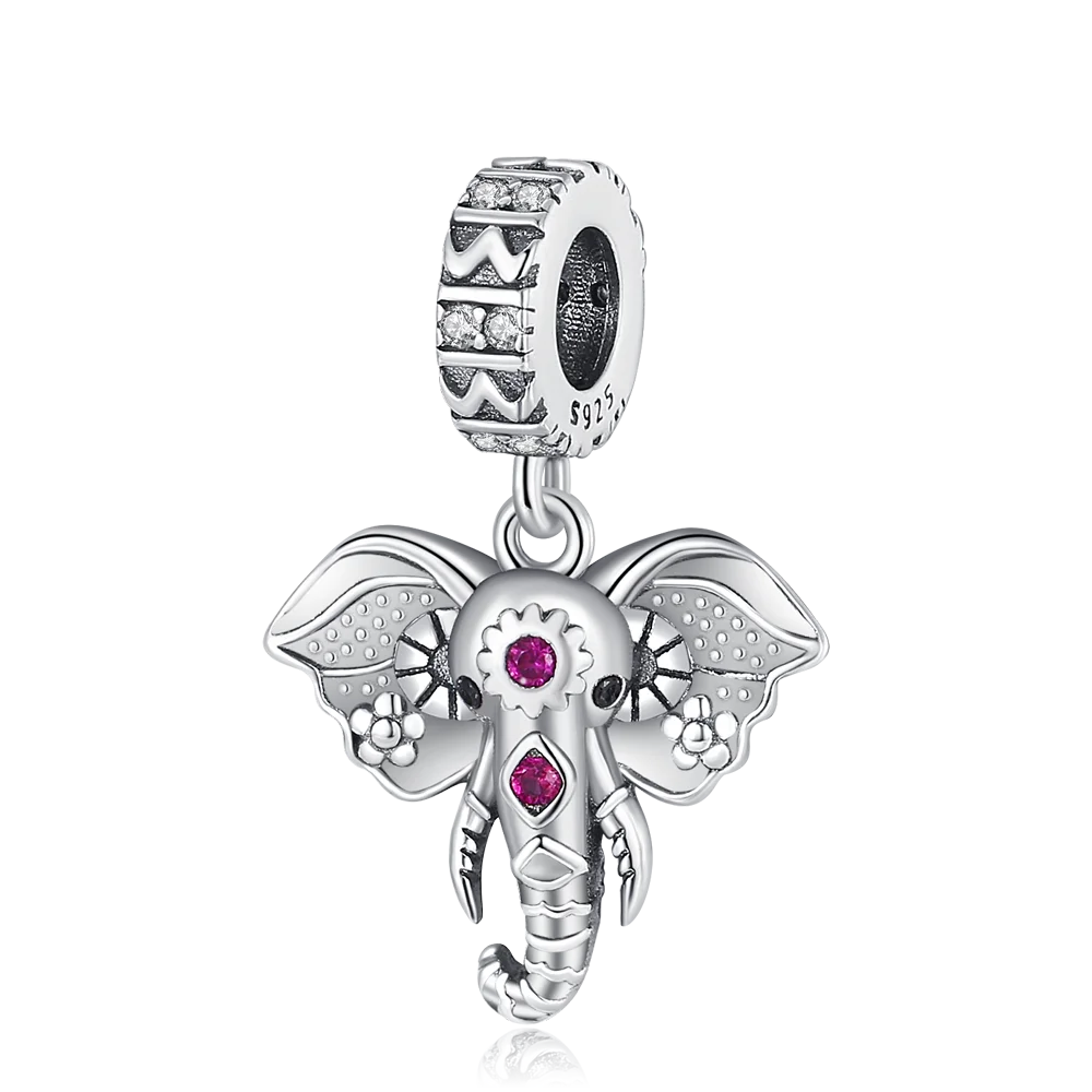 Authentique breloque en argent regardé 925 pour femme, grande oreille, fleur, croc, éléphant, convient au bracelet Pandora, accessoires de bijoux de fête rock