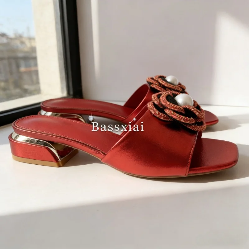Concise Style Handmade Flower Decor Outwear Mules Spring Summer Slingbacks Open Toe Slim Women Slippers view 4