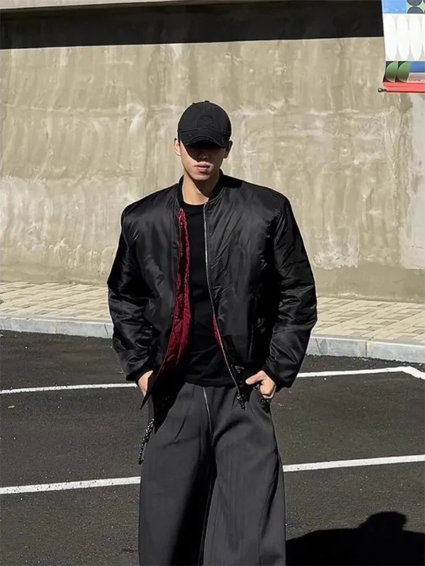 

Красная винтажная летная куртка с подкладкой, мужская зимняя теплая куртка-бомбер с воротником-стойкой на молнии, повседневная свободная куртка однотонного цвета