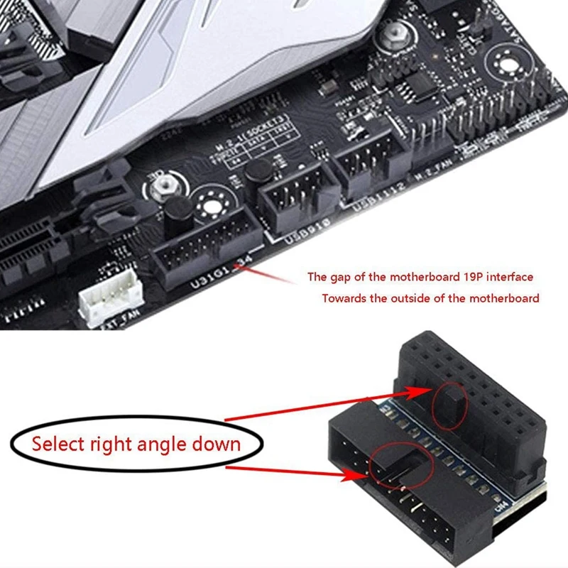 Adaptador de extensión USB 3,0 de 20 pines macho a hembra, ángulo de 90 grados para placa base, conector, 5 uds.