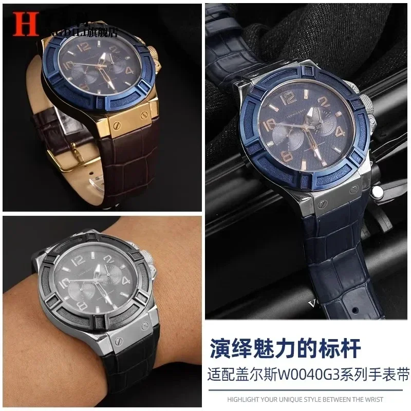 For GUESS Genuine leather watch strap Men's W0040G3 W0247G3 W0040G7 Series blue cowhide watchband 22mm men's Wristband Bracelet