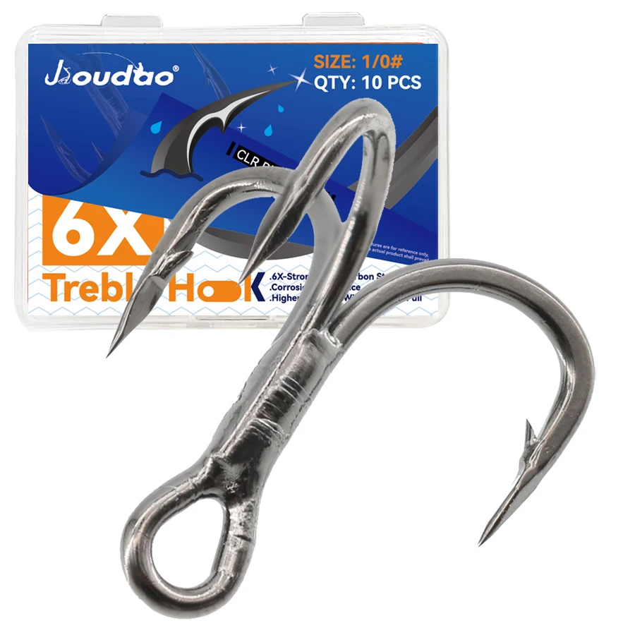 6X Fishing Treble Hook 10Pcs Triple Fishing Hook for Big Game Fishing 8# 6# 4# 2# 1# 1/0 2/0 3/0 Barbed Sharp Hooks on Hard Bait