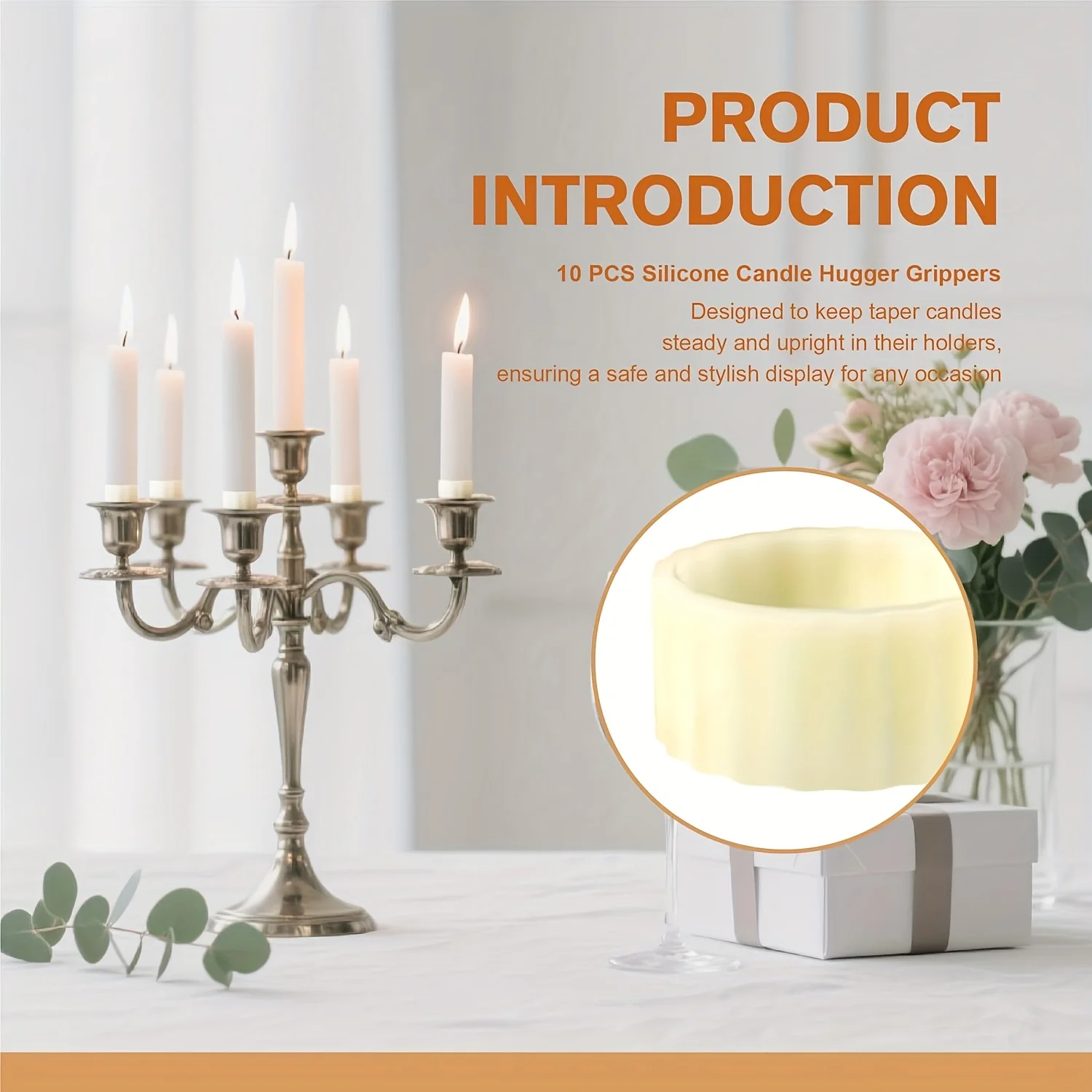 White Silicone Candle Stabilizer Ring Non‑Slip Fixing Gasket for Taper Candles Candle Cups Reusable Candle Holder Accessory for