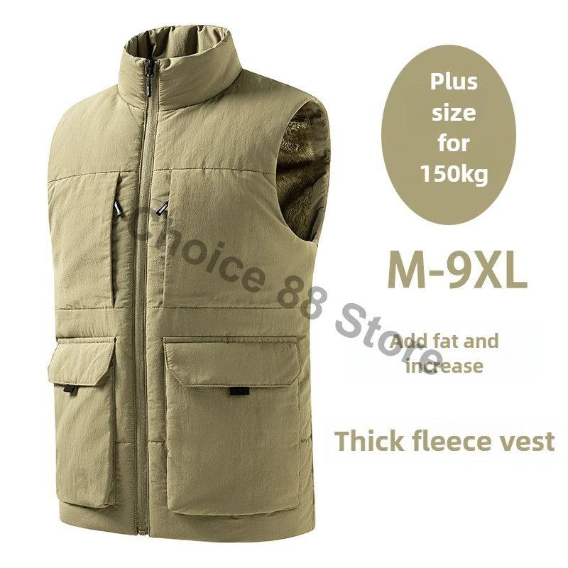 

Для 150 кг, мужская одежда с несколькими карманами, зимний жилет, куртки, пальто без рукавов, большой размер 9XL, мужской теплый жилет, флисовый жилет для мужчин