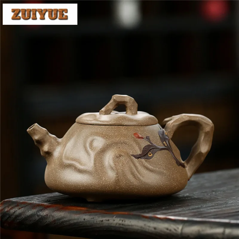 

Роскошные чайники из фиолетовой глины Исин, 300 мл, камень ручной работы, горшок с сырой рудой, голубой секцией, грязевой чайник, китайский чайный сервиз Zisha, чайный ремесло