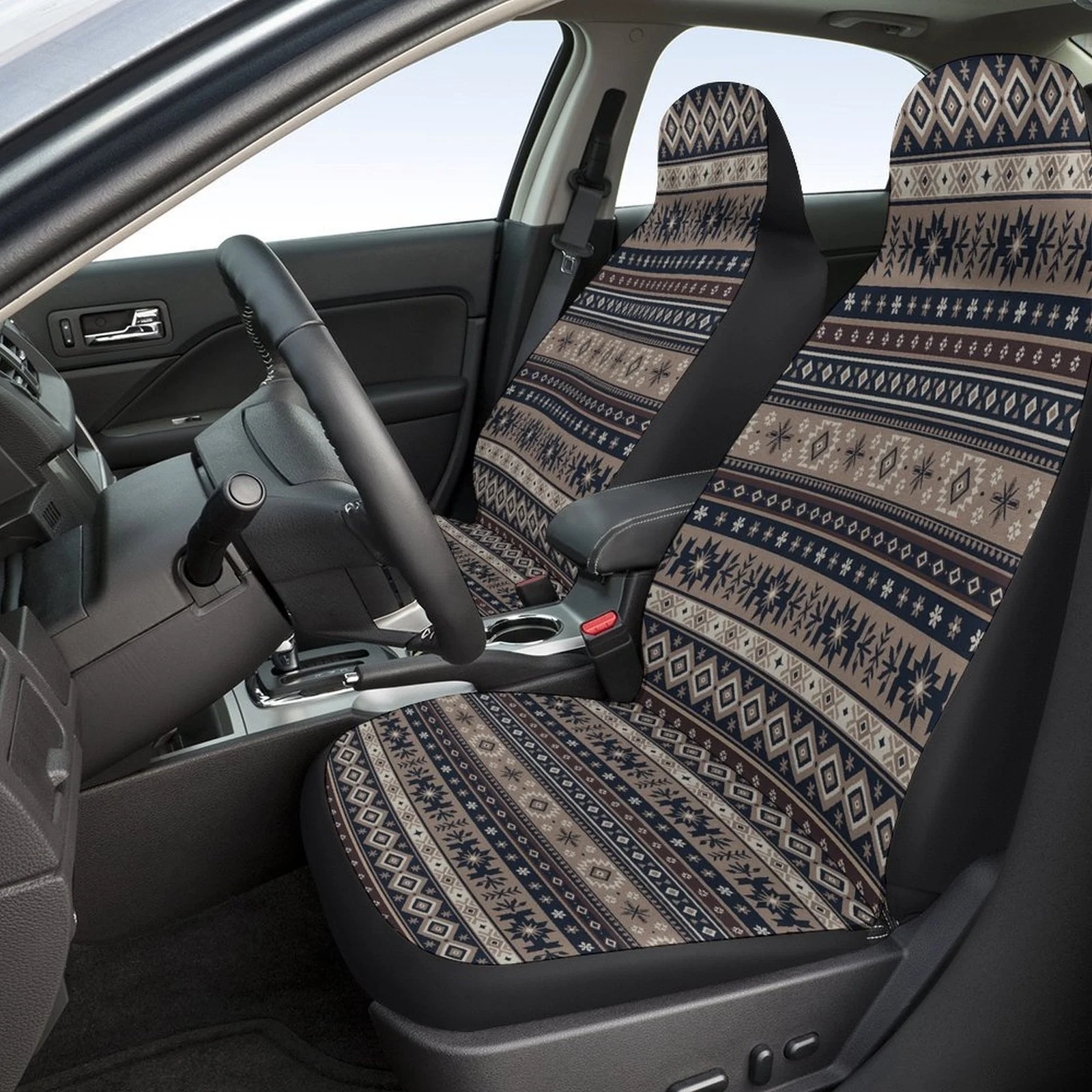 Aztec Tribal Pattern Designed Car Seat Cover Set For Most Cars, High-quality Comfortable Car Seat Protector Covers Full Set, Uni