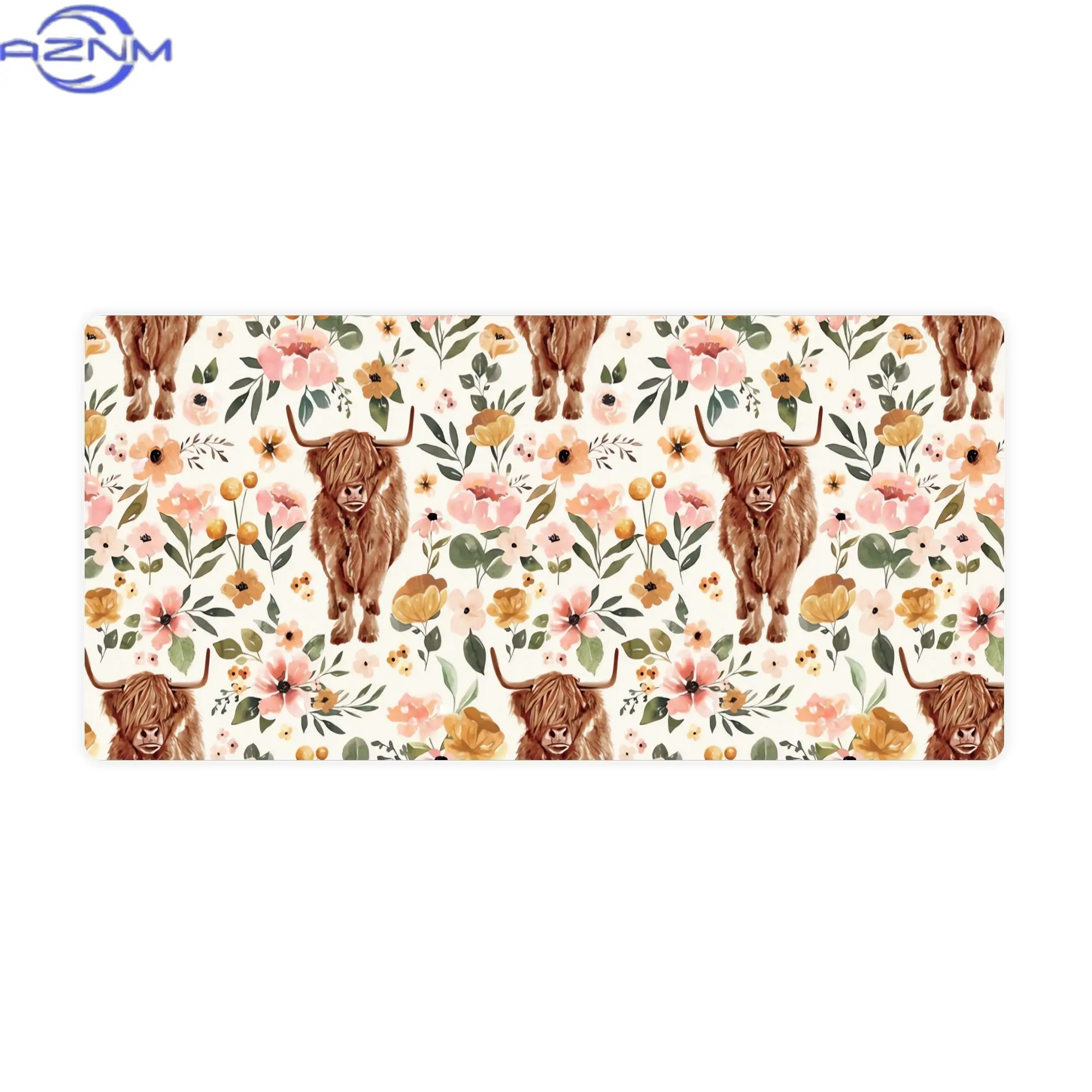 Highland Cow Boho Floral Aesthetic Desk Mat for Writers or Bloggers Create a Cozy and Inspiring Writing Nook