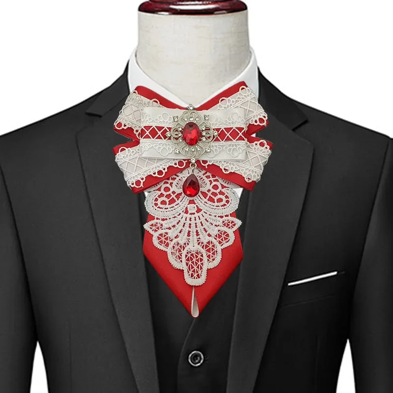 Original Spitzen-Schleife Luxuriöse Strass-Herren-Business-Bankett-Hochzeits-Bräutigam-Anzug-Hemd-Accessoires Handgefertigter Schmuck Geschenke – Detail 1