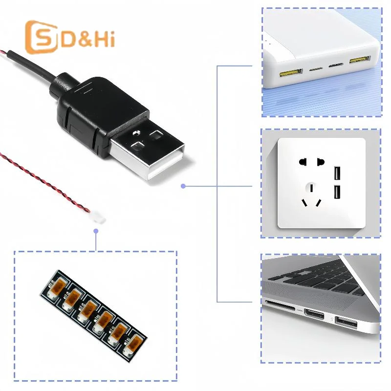0.8mm Pin USB Cable 5V Output 50cm DIY Lighting Power Cord for LED Lights and Mini Fans