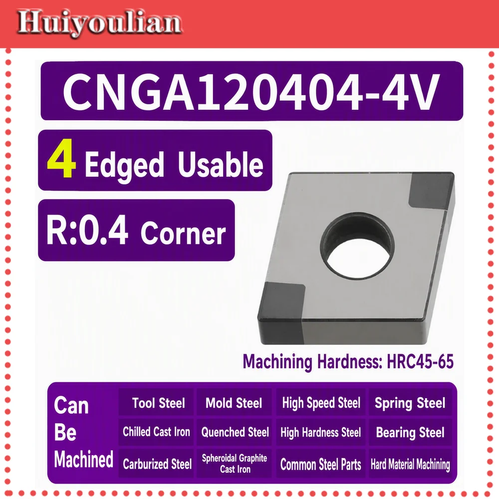 CNGA CBN Insert R0.4-0.8 4 Edges CNC Turning Tool for Hardened Steel HRC45-65 Bearing Die Steel