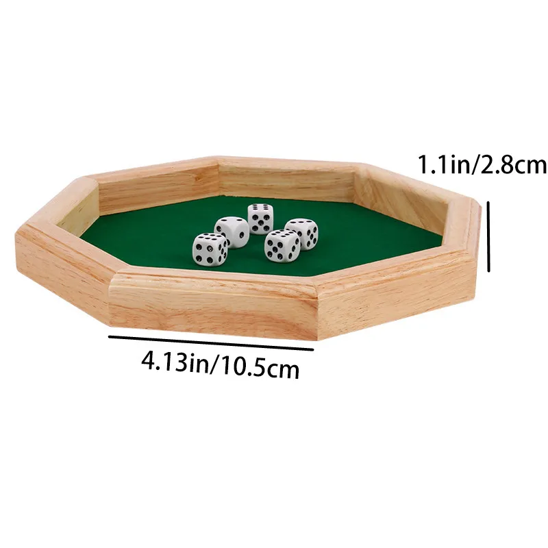 Drewniana gra planszowa ośmiokątna z 5 kostkami, idealna na wieczór gier rodzinnych, przyjęcie z przyjaciółmi, zabawka na imprezę.