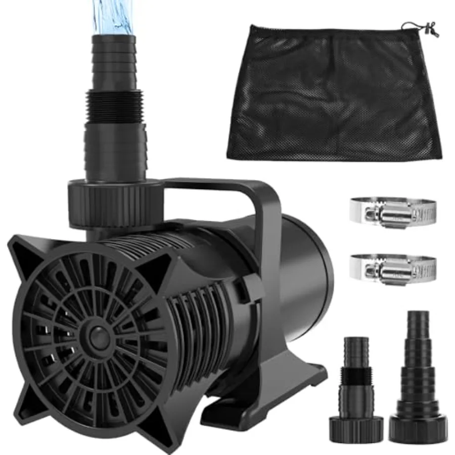 

2700GPH Submersible Water Pump UL Certified for Pond Fountain Waterfall Fish Tank Hydroponics with 20FT Cord Adapters Filter Ba