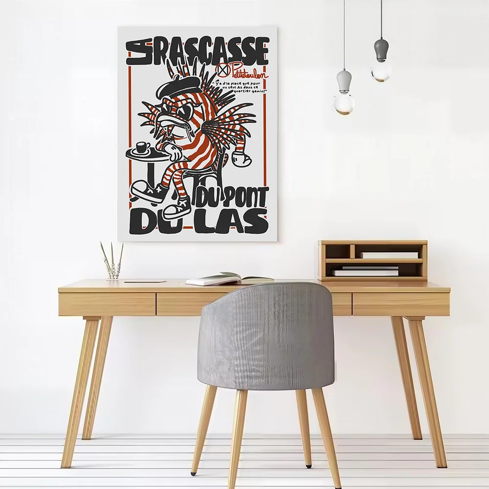 Cartoon Scorpionfish At Cafe in Toulon Printed Canvas Poster Custom Pictures Wall Art Canvas Painting for Aesthetic Decoration