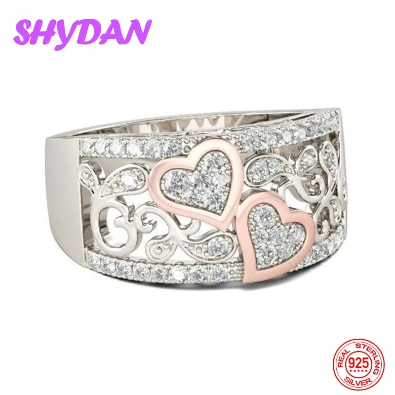 SHYDAN 925 Sterling Silver Heart Pattern Rings For Women Fashion Charm Jewelry view 3