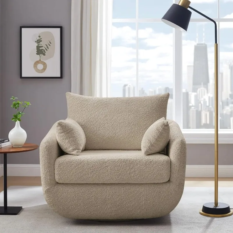 

360° Swivel Accent Armchair, 39.3" Oversized, Sherpa Boucle Fabric Sofa Chair with Removable Back & Arm Pillows,, Customized