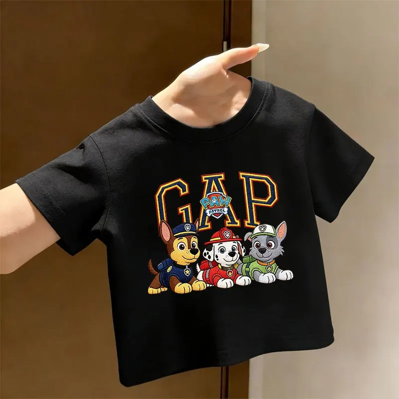 Paw Patrol 3 Dogs Graphic Kids T‑shirt Cotton Short Sleeve Summer Casual Tops for Boys Girls Children Daily Wear Gift