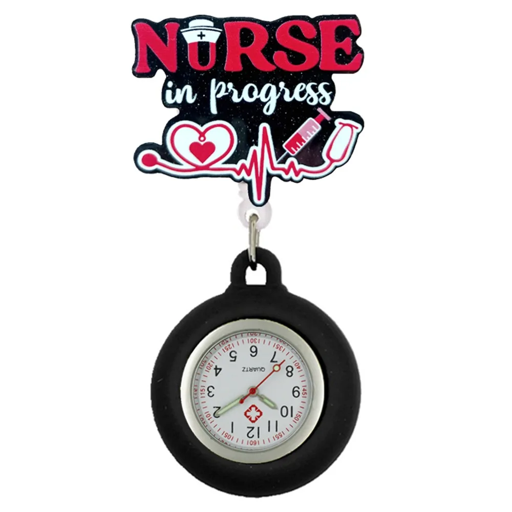 Glitter Retractable Retractable Pocket Watch Clip-On Silicone Nurse Watch Multi-functional Cartoon Glitter Badge Reel Doctors