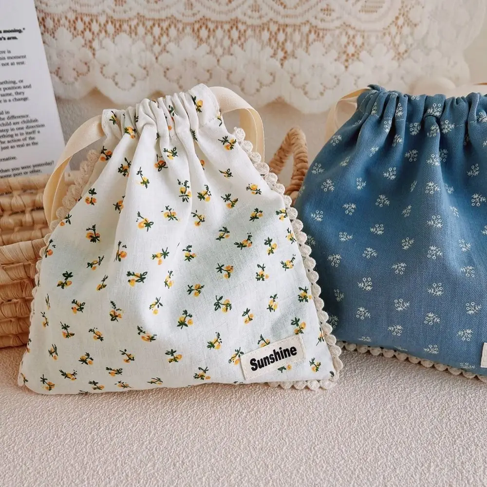 Coin Purses Idyllic Cotton Printing Drawstring Bundle Pocket Storage Bags Floral Small Cloth Cosmetics Bags