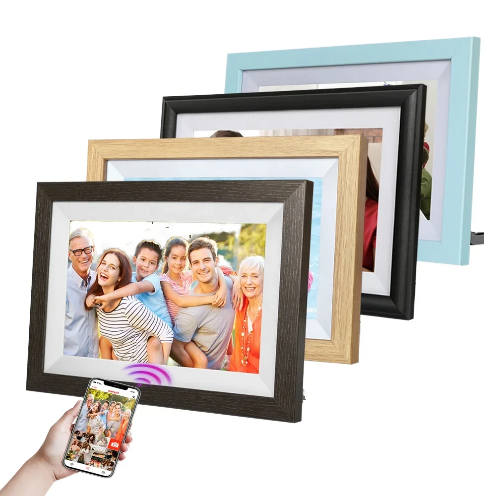 2026 ODM/OEM Wholesale WiFi Digital Photo Frame 1280x800 IPS Touch Screen MDF Plastic Home Decor Clock Type-C Port System Memory