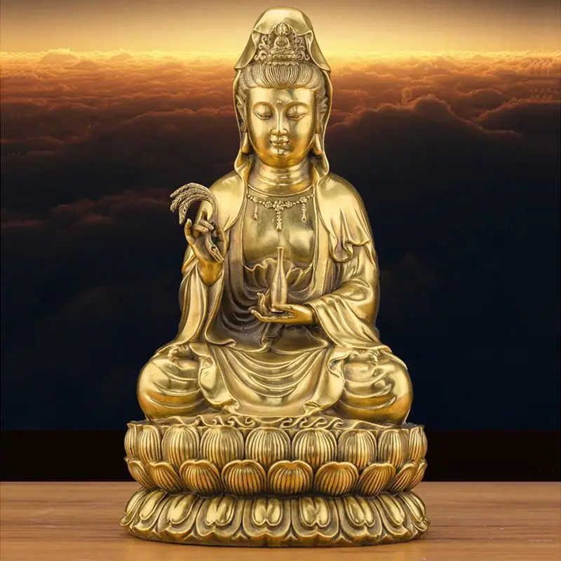 Copper Buddha , Ceramic Living Room Decoration, Southern Sea Lotus Sitting Bronze Guanyin Bodhisattva Statue, Home
