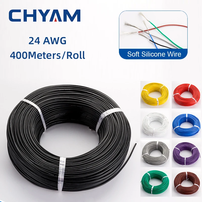 400Meters/Roll 24AWG Soft Silicone Wire 40/0.08TS 0.2mm2 Heat-resistant Cable Wiring Electrical Connector