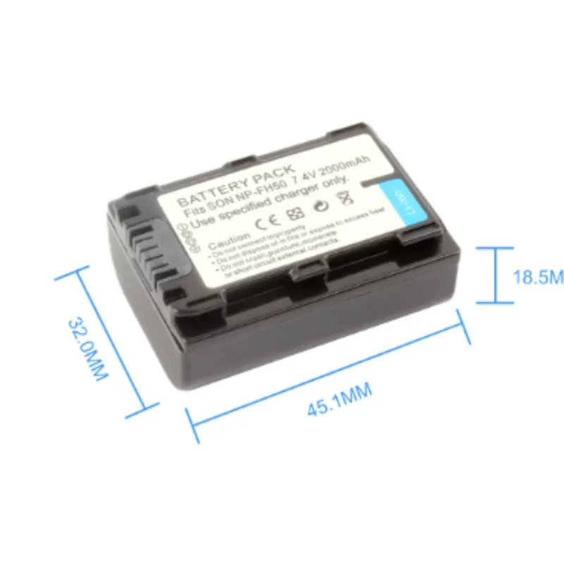 Batterie de remplacement NP-FH50 2000mAh pour caméscope Sony, bloc d'alimentation Li-ion Compatible avec HDR-SR5E/SR12E DCR-HC48E/DVD908E