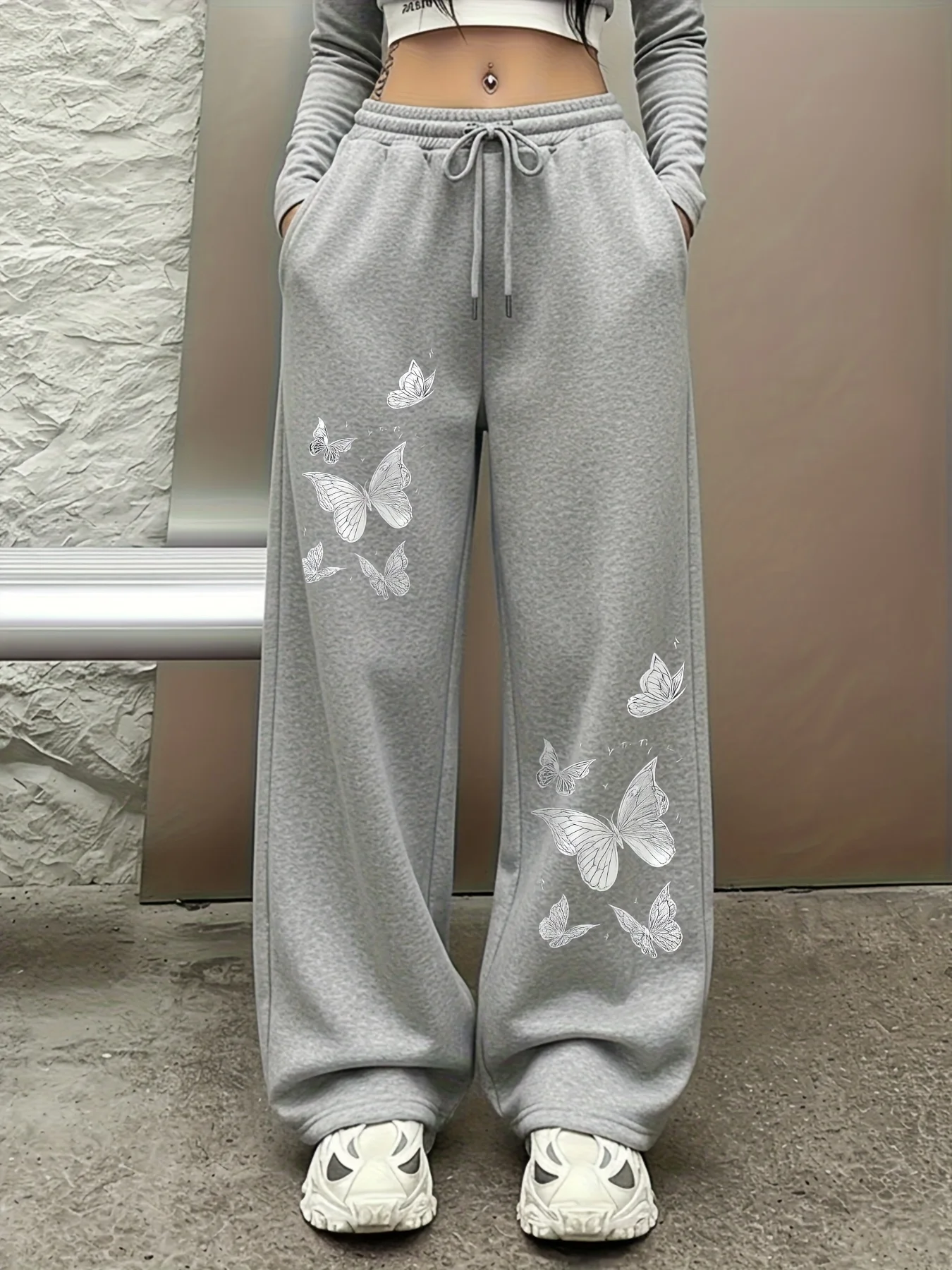 Women's Street Style Casual Sweatpants with Butterfly Print  Arrivals for Spring Fleece Loose Fit Streetwear Oversized