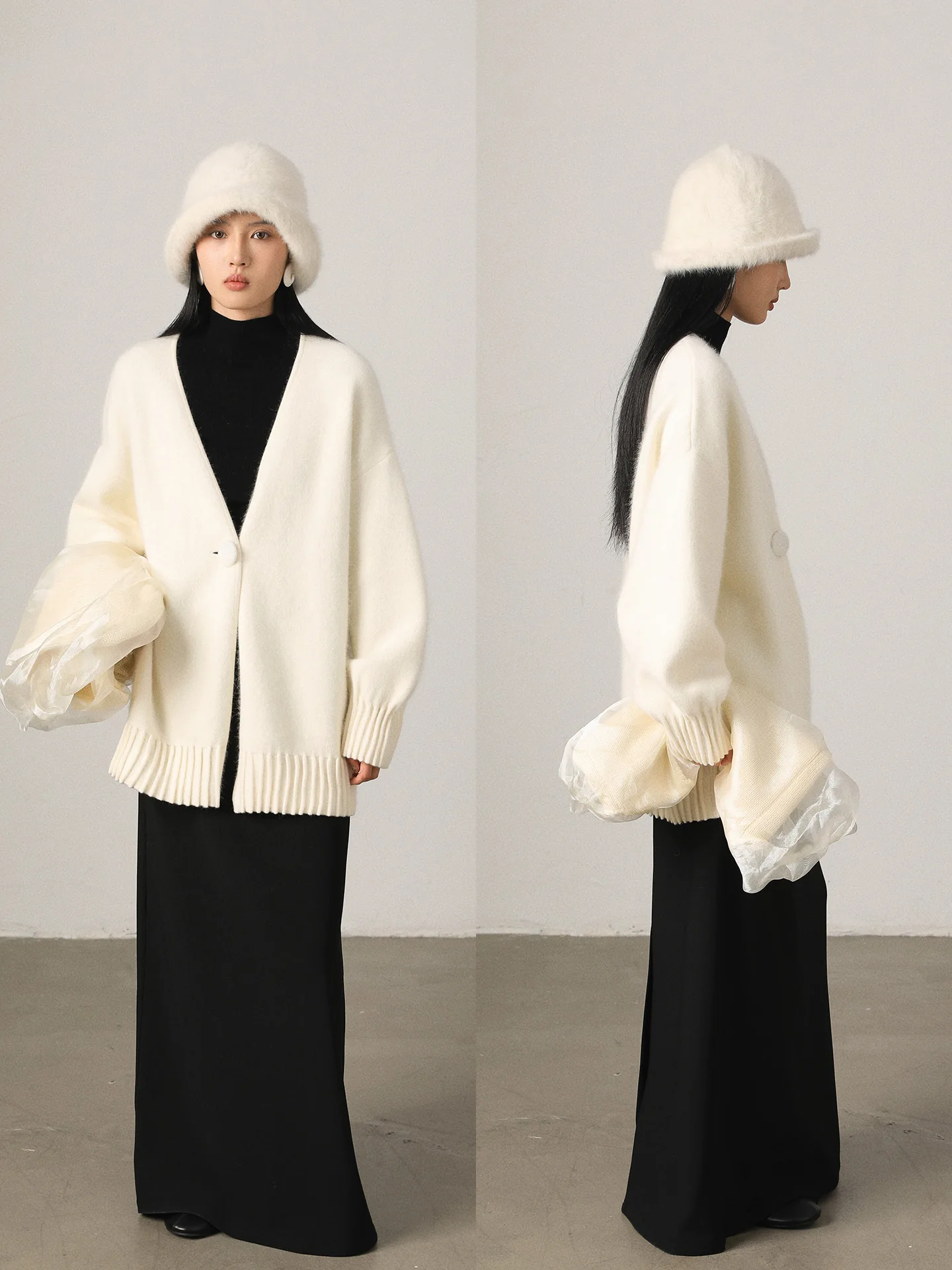 

Vimore Soft Touch Woolen Knitted Cardigan Coat Warmth One Button Fem Sweater Commute Sle Loose Fit Long Sve V-Ne