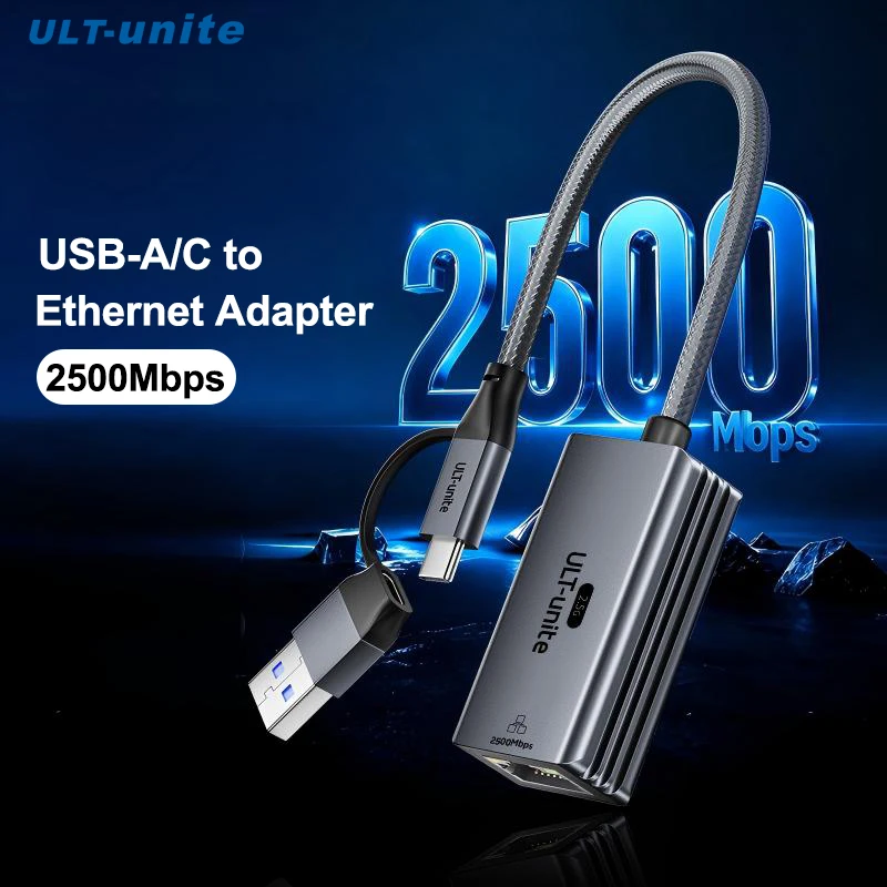2.5G USB A C Ethernet Adapter, USB 3.0 Network Card 2500Mbps 1000Mbps RJ45 Lan for NAS, MacBook iPad Laptop PC Windows Switch