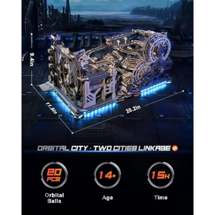 3D пазлы для взрослых, набор для сборки мраморных бегунов, наборы деревянных моделей, мраморный космопорт + мраморный ночной город + упаковка звеньев